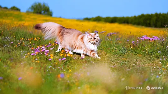 Fluffy Cat Strolls Through Sunlit Meadow – AI Generated Video | Hailuo AI