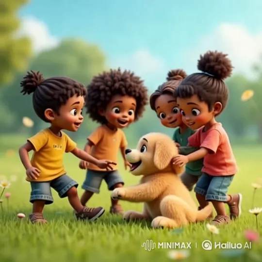 Children and Sunny the Puppy's Joyful Day in the Park – AI Generated Video | Hailuo AI