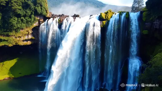 Majestic Waterfall: Nature's Dance and Serene Surroundings – AI Generated Video | Hailuo AI