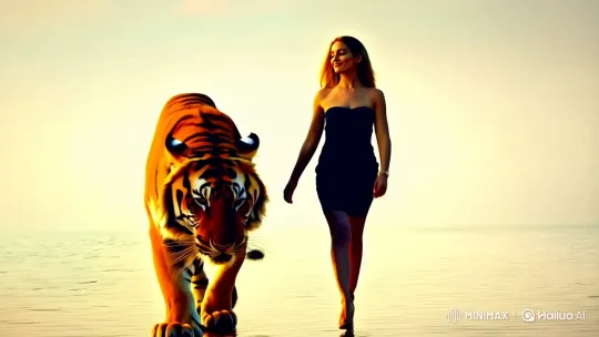 Woman and Tiger Share Intimate, Synchronized Moment – AI Generated Video | Hailuo AI