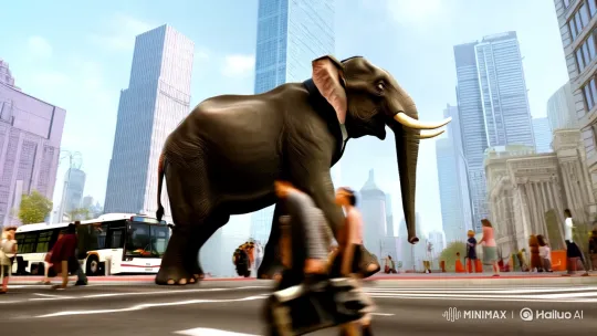 Elephant in a Suit: City Stroll and Urban Tales – AI Generated Video | Hailuo AI