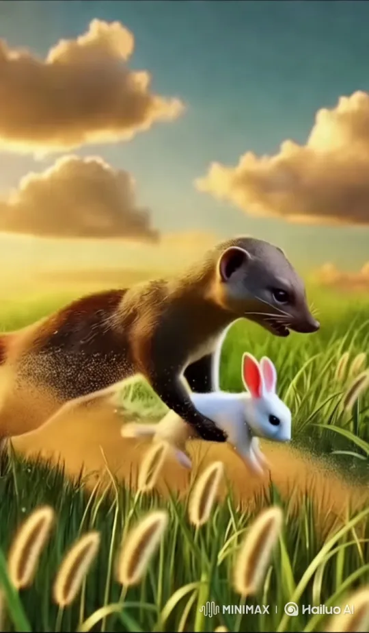 Wolf Pursues Prey in Meadow at Sunset – AI Generated Video | Hailuo AI