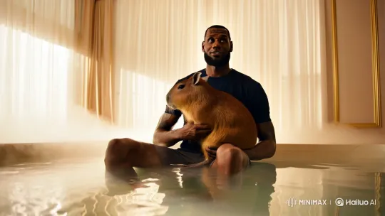 LeBron James and Capybara in Serene Bathtub Scene – AI Generated Video | Hailuo AI