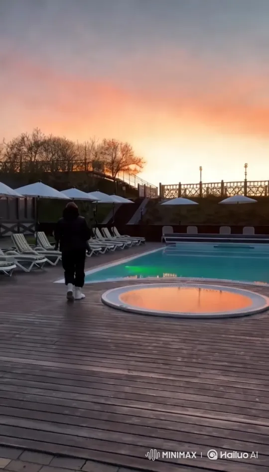 Girl Jumps into Pool at Sunset: Aesthetic Harmony – AI Generated Video | Hailuo AI