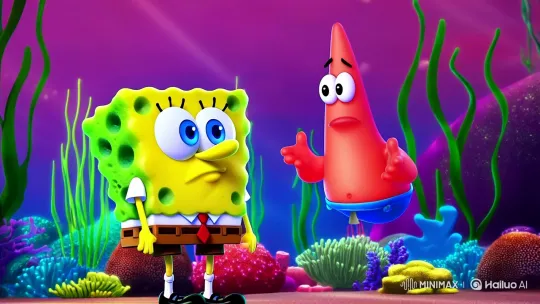 SpongeBob and Patrick in Vibrant Bikini Bottom – AI Generated Video | Hailuo AI
