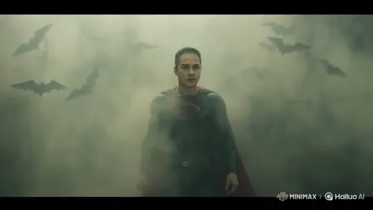 Superman Stands Amidst Fog and Bats in Mysterious Scene – AI Generated Video | Hailuo AI
