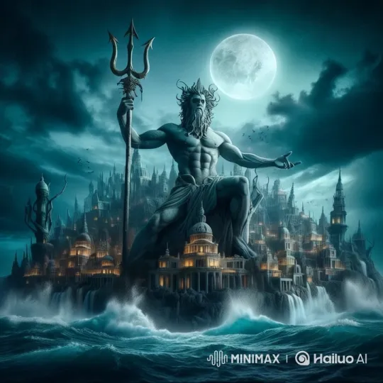 Poseidon Emerges with Majestic Cityscape – AI Generated Video | Hailuo AI