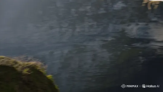 Dramatic Pan and Zoom at Rugged Waterfall in Rain – AI Generated Video | Hailuo AI
