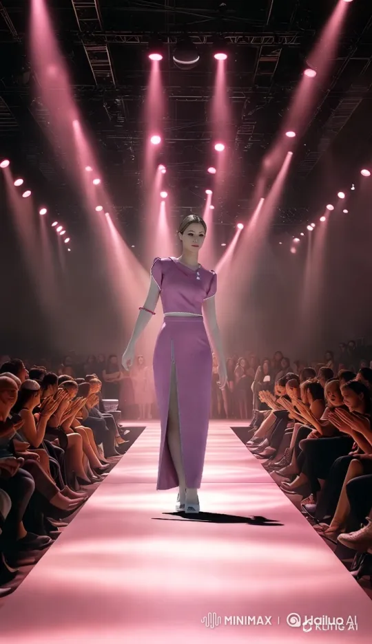 Female Model Showcases Grace on Runway in Mauve Gown – AI Generated Video | Hailuo AI
