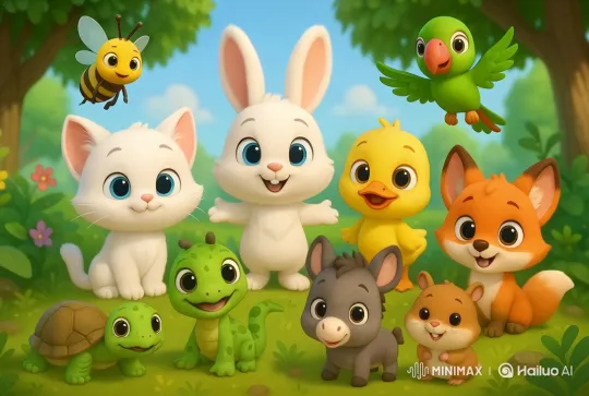 Animated Characters Play and Dance in a Vibrant Setting – AI Generated Video | Hailuo AI