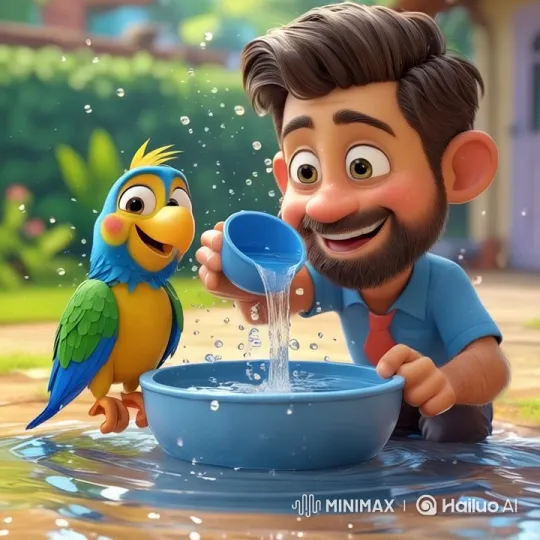 Morning Play: Man and Parrot in Serene Garden – AI Generated Video | Hailuo AI