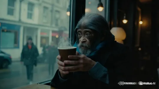 Cozy Café Scene: Comfort Amidst City Hustle – AI Generated Video | Hailuo AI