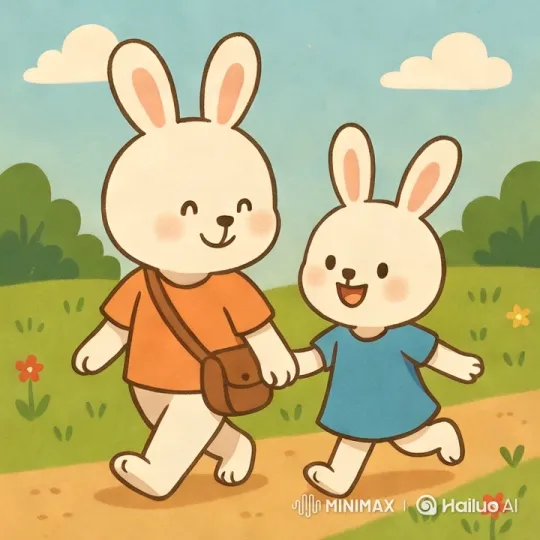 Cartoon Rabbits Stroll Through Serene Landscape – AI Generated Video | Hailuo AI