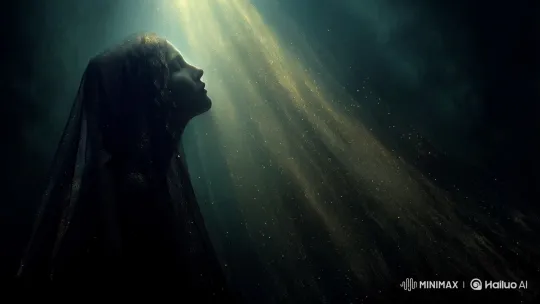 Mystical Veiled Figure in Serene Light Display – AI Generated Video | Hailuo AI
