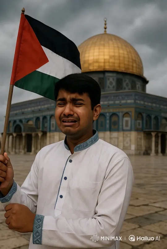 Palestinian Boy Cries, Pleads with Flag at Dome of the Rock – AI Generated Video | Hailuo AI