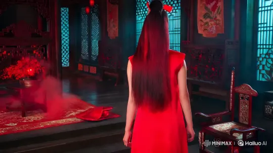 Possessed Woman in Opulent Chinese Room with Red Eyes – AI Generated Video | Hailuo AI