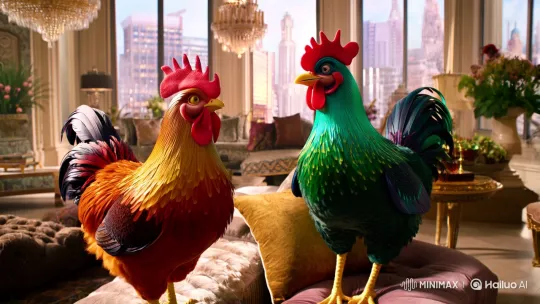 Luxurious Urban House with Animatronic Chickens – AI Generated Video | Hailuo AI