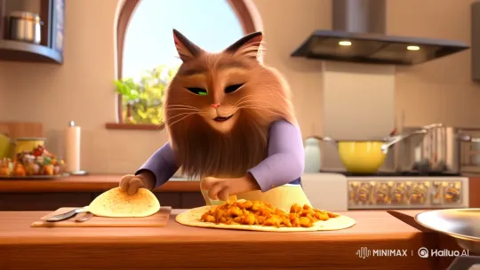 Longhair Cat Gizmo Crafts Roti with Joyful Melody – AI Generated Video | Hailuo AI