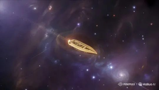 Golden Boat Glides Through Cosmic Starry Sky – AI Generated Video | Hailuo AI
