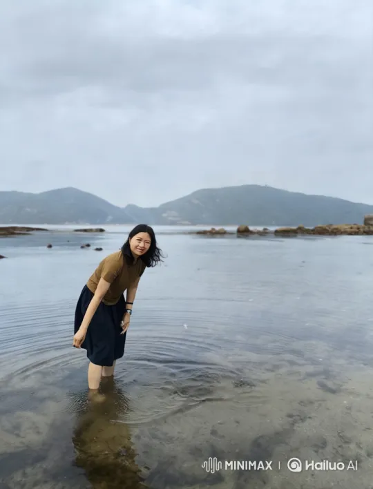 Tranquil Coastal Scene with Woman in Serene Interaction – AI Generated Video | Hailuo AI