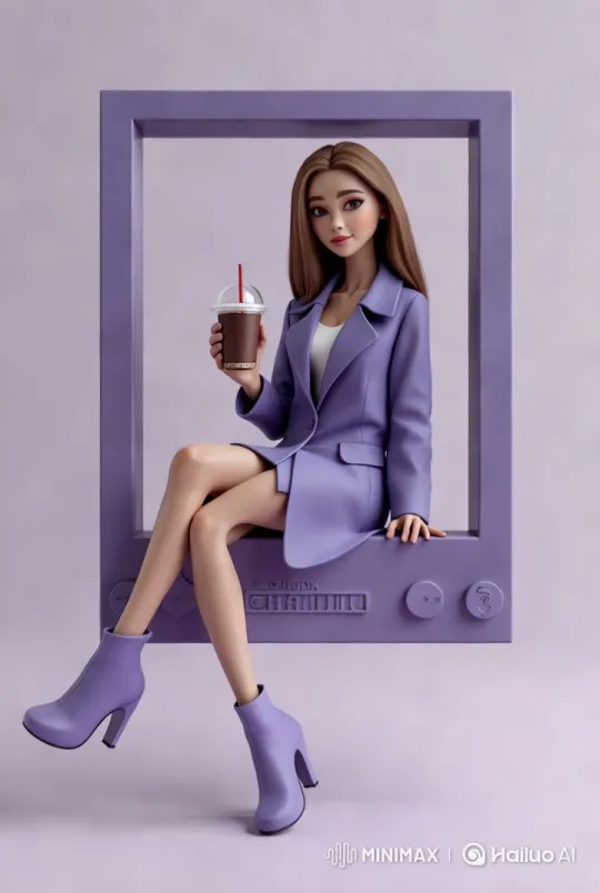 Stylish Woman in Purple Setting With Iced Coffee – AI Generated Video | Hailuo AI