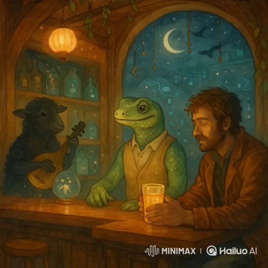 Lizard and Sheep Jam in Enchanted Tavern – AI Generated Video | Hailuo AI