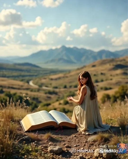 Young Girl Reading in Serene Hilltop Landscape – AI Generated Video | Hailuo AI