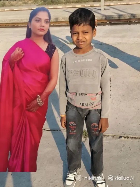 Young Boy and Woman in Colorful Attire by Railway Track – AI Generated Video | Hailuo AI