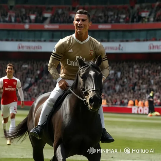 Cristiano Ronaldo Showcases Elegance on Horseback at Football Field – AI Generated Video | Hailuo AI