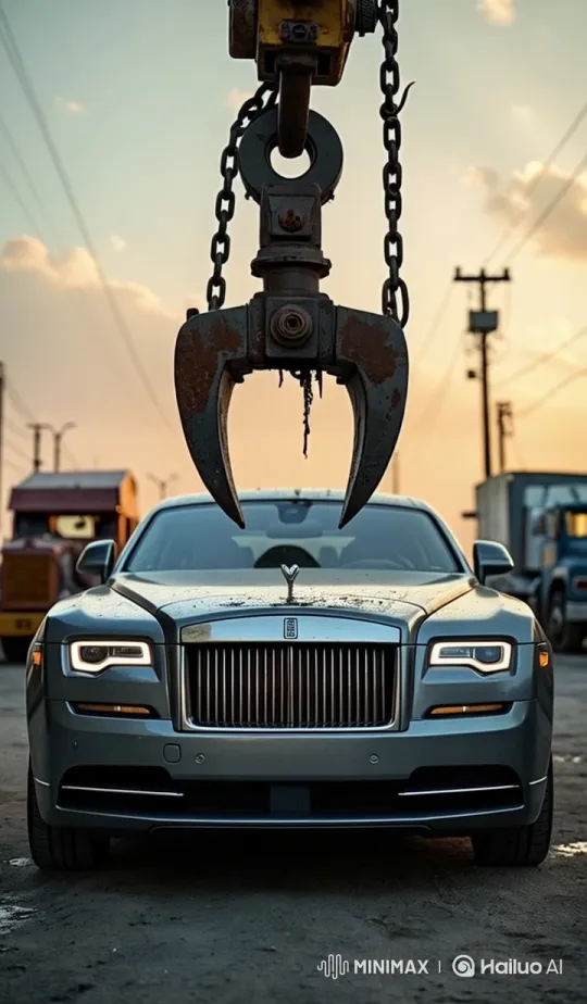 Luxury Car Caught by Industrial Crane at Dusk – AI Generated Video | Hailuo AI