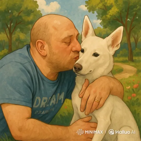 Man and Dog Embrace in Tranquil Park Setting – AI Generated Video | Hailuo AI