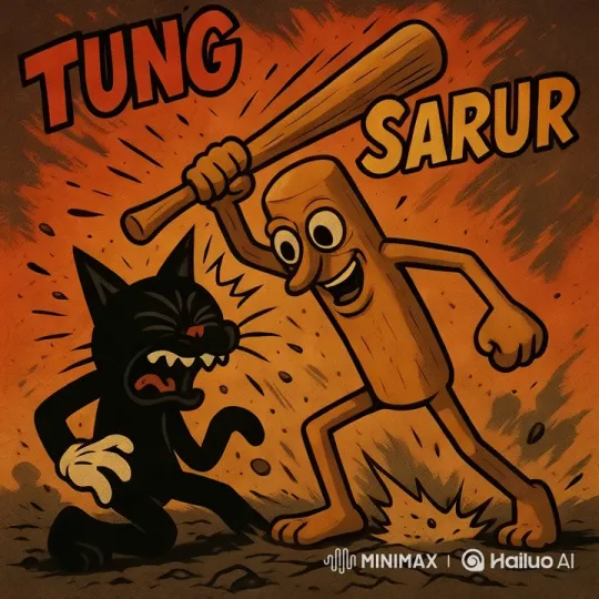 Cartoon Showdown: Wooden Figure vs. Black Cat – AI Generated Video | Hailuo AI