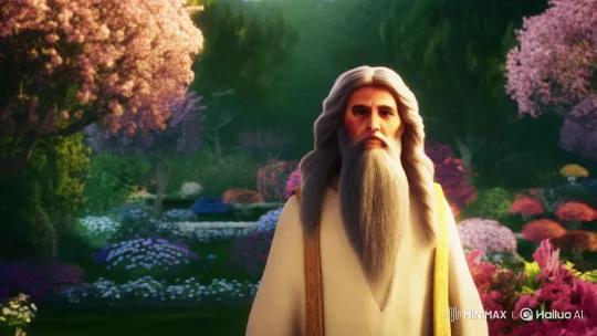 Elderly Man in Tranquil Garden Amidst Blooming Flowers – AI Generated Video | Hailuo AI
