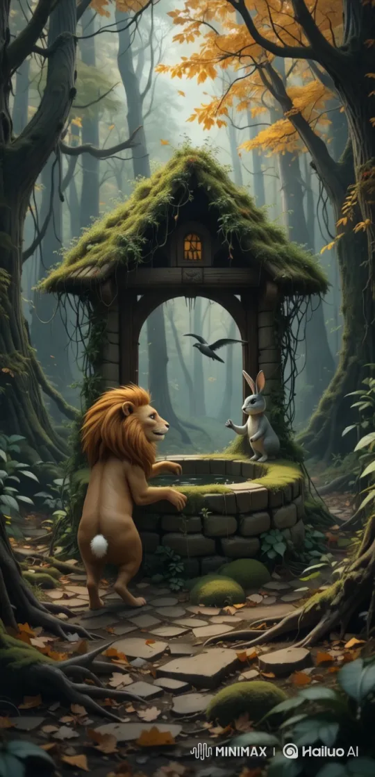 Rabbit Guides Lion to Enchanted Forest Well – AI Generated Video | Hailuo AI