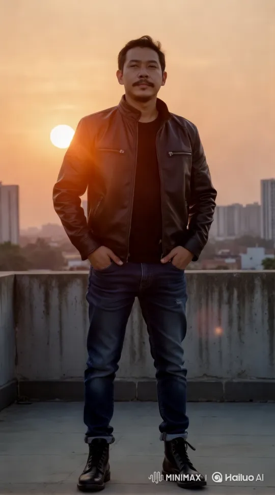 Athletic Man Poses on Rooftop Amidst Urban Elegance – AI Generated Video | Hailuo AI