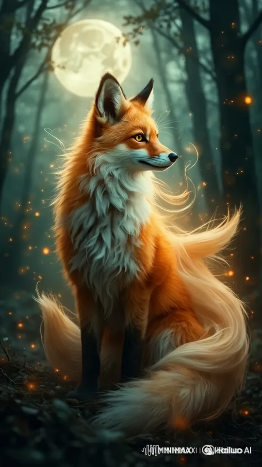 Majestic Red Fox in Moonlit Forest with Ethereal Glow – AI Generated Video | Hailuo AI