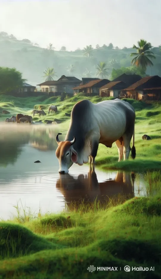 Tranquil Indian Village Morning with a Grazing Cow – AI Generated Video | Hailuo AI