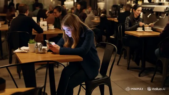 Strangers' Gaze: A Moment of Intimate Connection in the Cafe – AI Generated Video | Hailuo AI