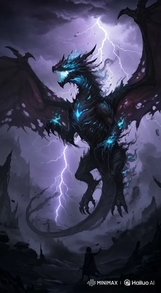 Shadow Dragon Dominates Stormy Sky in Haunting Scene – AI Generated Video | Hailuo AI