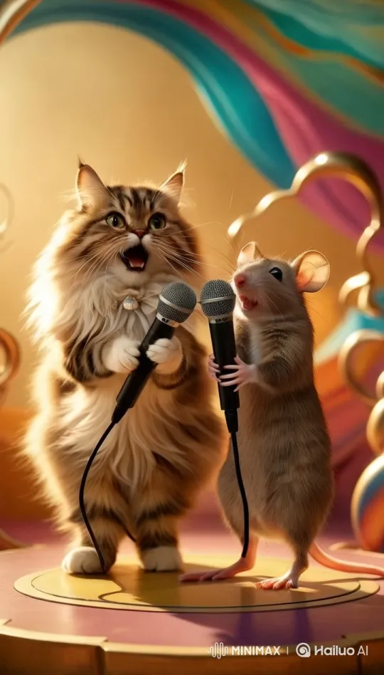 Fluffy Cat and Mouse Dance on Stage – AI Generated Video | Hailuo AI