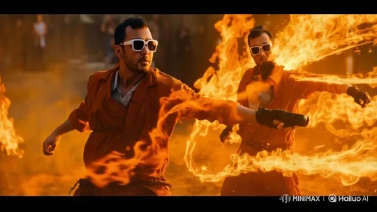 Intense Heroic Battle Amidst Fiery Flames – AI Generated Video | Hailuo AI