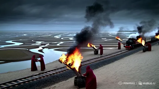 Industrial Train Meets Mystical Tidal Flats Landscape – AI Generated Video | Hailuo AI