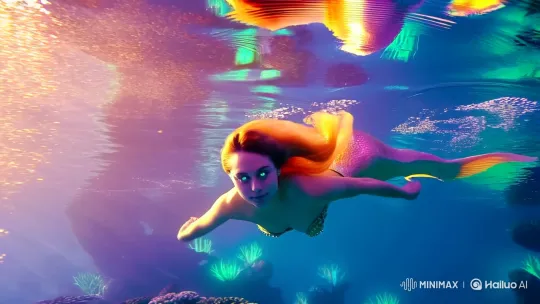 Mermaid Glides Through Enchanted Underwater World – AI Generated Video | Hailuo AI