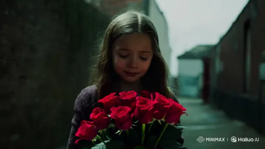 Girl with Roses in Alley's Ethereal Solitude – AI Generated Video | Hailuo AI