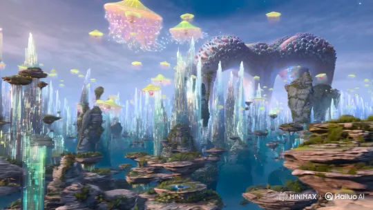 Skyborne Landscape with Floating Rocks and Magical Creatures – AI Generated Video | Hailuo AI