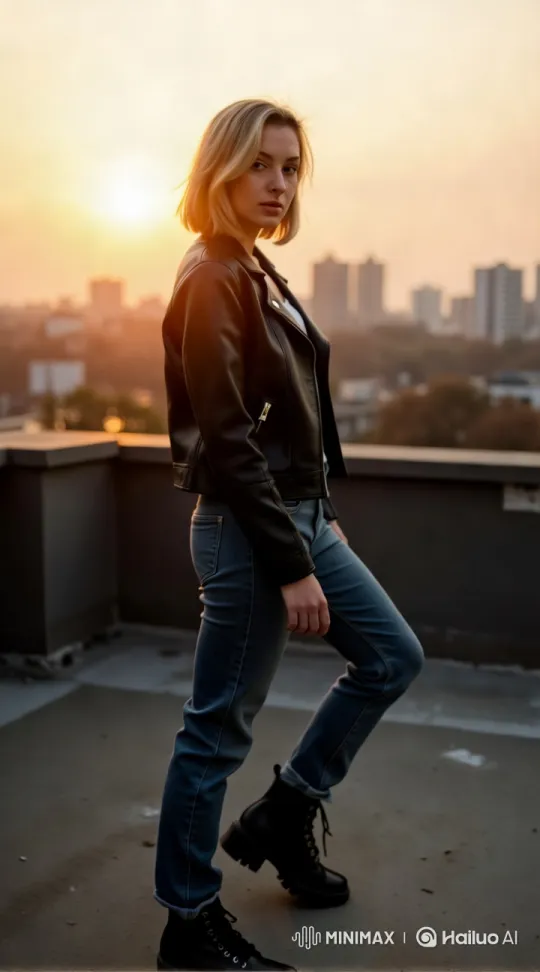 Rooftop Silhouette Against Golden Sunset – AI Generated Video | Hailuo AI