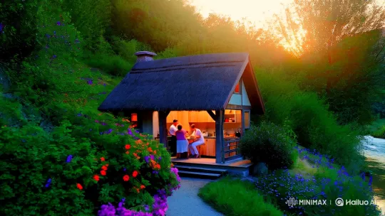 Couple Cooks in Cozy Home Amidst Serene Nature – AI Generated Video | Hailuo AI