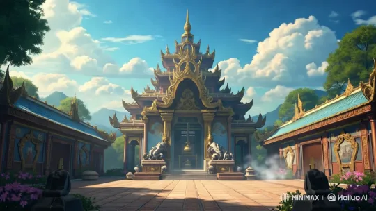 Grand Temple: Majestic Architecture Meets Serene Nature – AI Generated Video | Hailuo AI