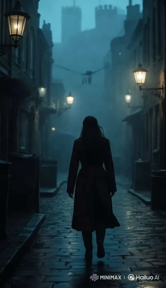 Mysterious Woman Hurries Through Foggy, Lit Alley – AI Generated Video | Hailuo AI