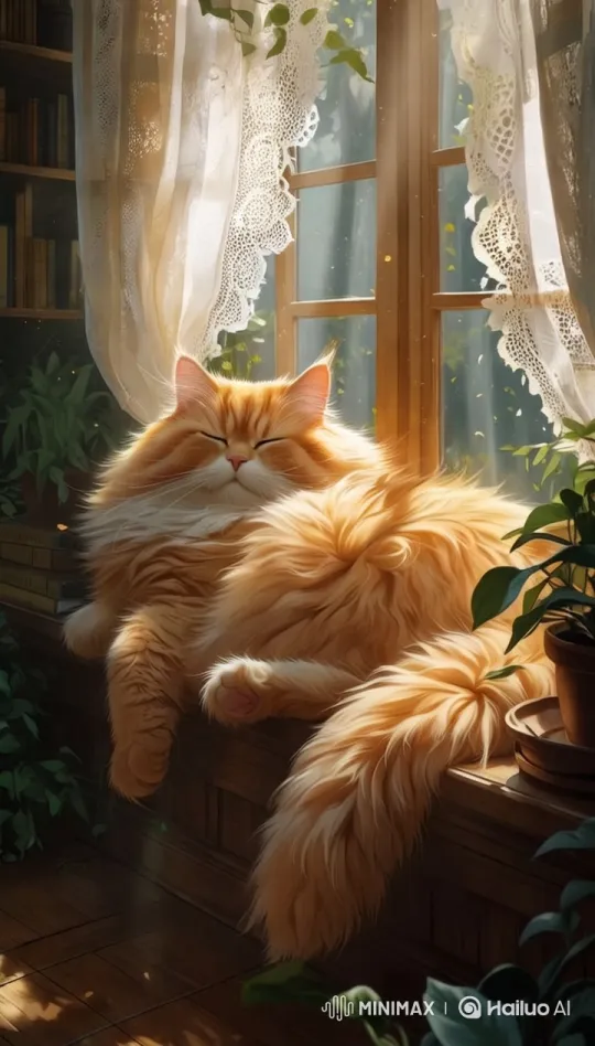 Cozy Home: Napping Orange Cat Amidst Sunlit Warmth – AI Generated Video | Hailuo AI